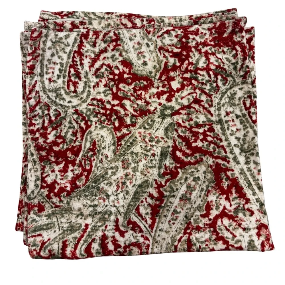 Ralph Lauren Paisley‎ Print Napkins Set of 8 Red Cream Green Cotton
